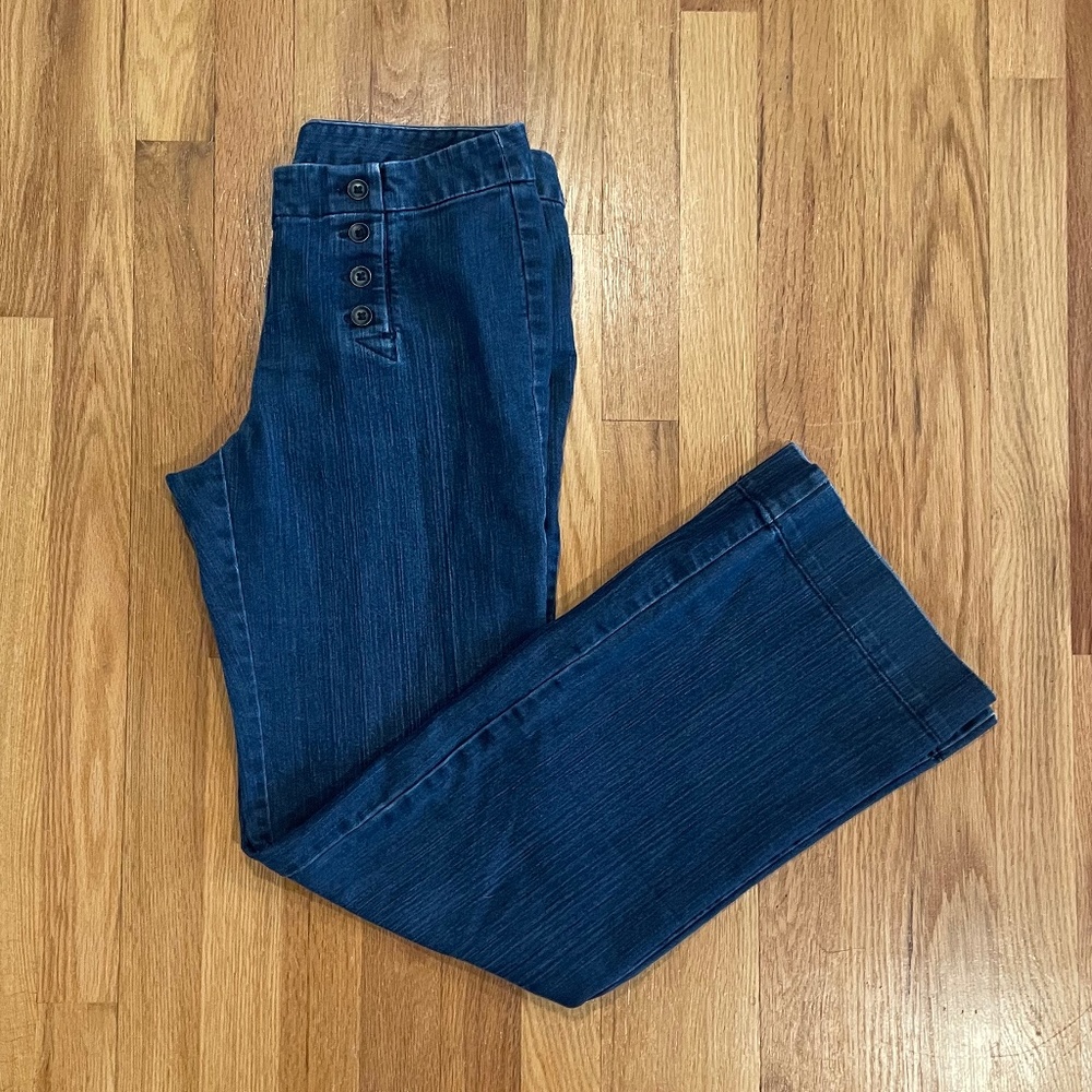 Ann Taylor Loft Modern Trouser Jeans with Front Buttons Darker Wash